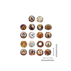 Detail view of various DIY diamond art hanging ornaments with dimensions 20.5cm