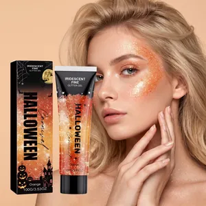 Halloween Gel Pailleté Orange 100g Corps Visage Décoration Étincelante Gel de Maquillage Festif Hydratant pour Fête de Carnaval