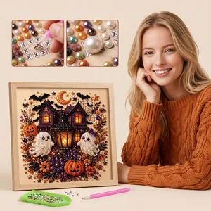 Halloween Ghost Castle DIY Diamond Painting Kit With Wood Frame Acrylic Rhinestone Mosaic Art Wall Decor Gift
