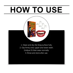 Visual step-by-step guide on how to use Halloween party vampire fangs effectively