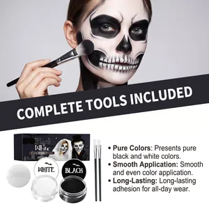 Kit de peinture visage Halloween noir et blanc avec pinceaux pour maquillage