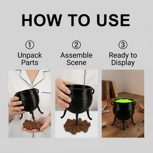 Step-by-step assembly guide for the black witch cauldron Halloween decoration