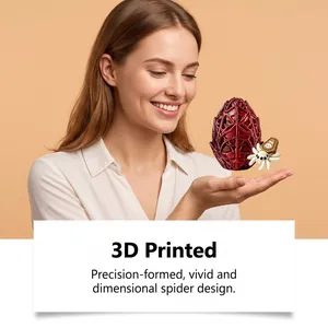 Precision 3D printed red Halloween spider egg toy with vivid detail and spider