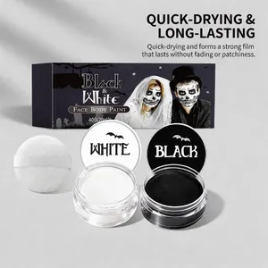 Kit de peinture professionnelle visage et corps noir et blanc avec houppe applicateur