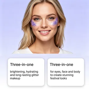 Λεπτομέρεια του μωβ glitter gel μακράς διάρκειας για μακιγιάζ φεστιβάλ στο πρόσωπο.