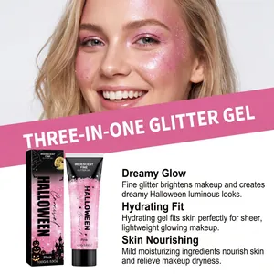Gel pailleté rose iridescent pour maquillage visage et corps sur mannequin et étui