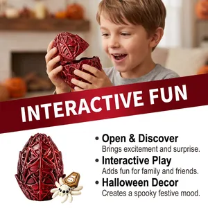 Close-up view of interactive Halloween spider egg toy with opening shell feature