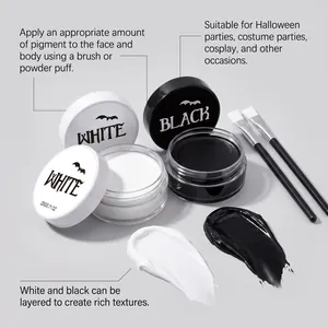 Kit de peinture professionnelle pour visage et corps Halloween avec pigments noir et blanc.