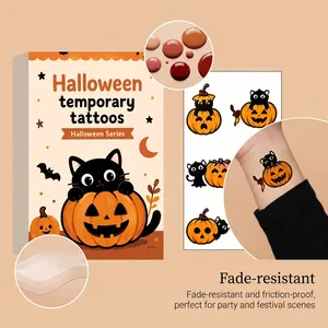 Tatuajes temporales de calabaza y gato negro resistentes para fiestas de Halloween