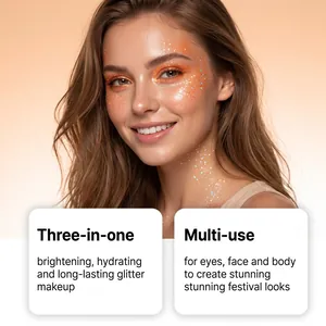 Détail du gel pailleté orange d'Halloween appliqué sur les yeux, le visage et le corps