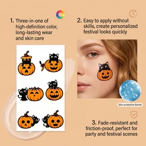 Tatuajes temporales Halloween calabaza gato impermeables seguros piel maquillaje fest