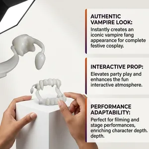 Close-up of realistic vampire fangs for Halloween cosplay and stage performances