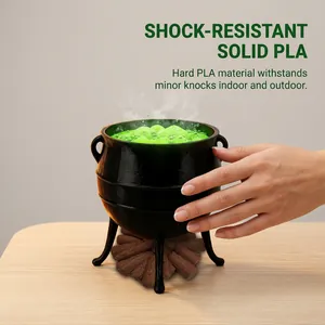 Detailed view of the shock-resistant solid PLA Halloween witch cauldron with green bubbles