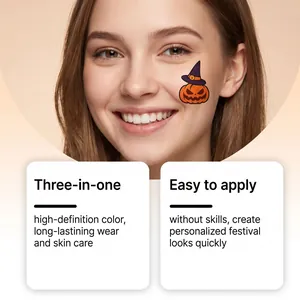 Halloween pumpkin tattoo sticker on face with festival makeup benefits quickly