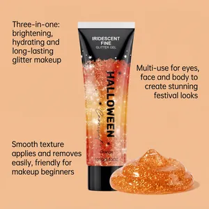 Détail macro du gel scintillant orange d'Halloween pour maquillage festif visage et corps