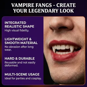 Close-up detail of realistic vampire fangs for Halloween party cosplay legendary look