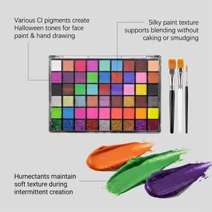 Palette professionnelle de 50 couleurs pour peinture Halloween avec 3 pinceaux