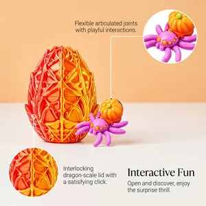 Detail of articulated joints and interlocking lid on a Halloween dragon spider egg toy.