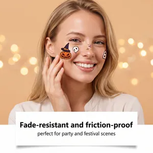 Detailed view of Halloween face tattoo stickers with pumpkin and ghost designs