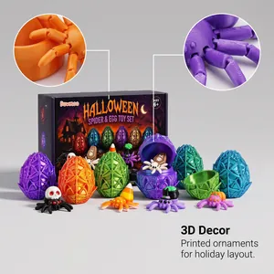 Gedetailleerde macroweergave van de 3D-geprinte textuur op Halloween-spin-ei-ornamenten