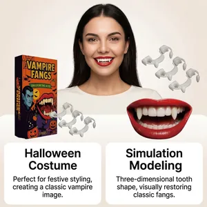 Realistic Halloween vampire fangs set featuring 3 pairs of costume teeth simulation