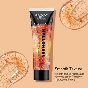 Détail du gel pailleté orange montrant une texture lisse et facile à appliquer
