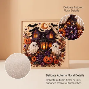 Macro view of beads and canvas texture details in the Halloween diamond art kit