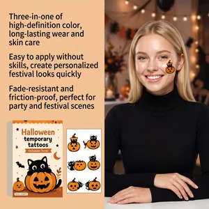 Vista detallada de los tatuajes temporales de calabaza Halloween para maquillaje