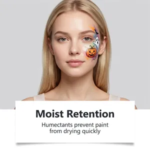 Détail montrant la fonction de rétention d'humidité du maquillage d'Halloween sur modèle