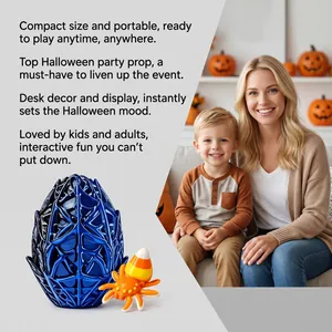 Blue 3D printed spider egg with candy corn spider toy for Halloween home party decor