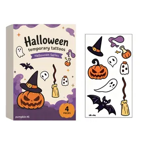 Halloween temporary tattoos set with pumpkin and ghost cartoon patterns for festive makeup