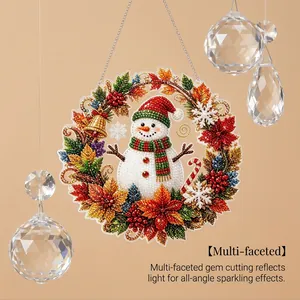 Close-up of Christmas snowman diamond art wreath with sparkling multifaceted gems.