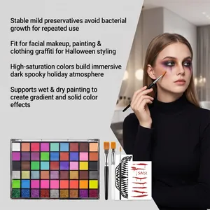 Palette de maquillage Halloween pour visage et corps avec pinceaux et démonstration