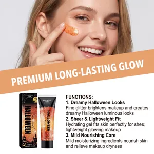 Détail précis du gel pailleté orange Halloween montrant fonctions et application