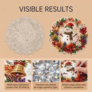 Detail view of Christmas snowman diamond painting kit showing faceted 3D gems and results.