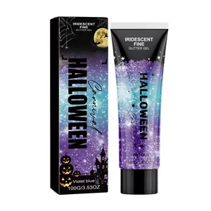 Halloween iriserende fijne glittergel in violetblauw, 100g cosmetische tube met verpakking