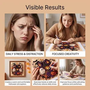Close-up of Halloween ghost diamond painting kit for stress relief and focus.
