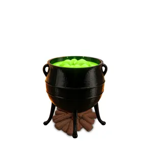 Halloween witch cauldron toy with green bubbling liquid and log campfire base decoration