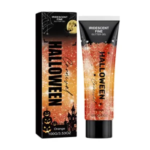 Gel de paillettes fines irisées orange pour le maquillage du visage et du corps d'Halloween