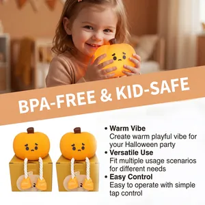 Safe BPA-free pumpkin night light with warm glow and tap control for nursery decoration