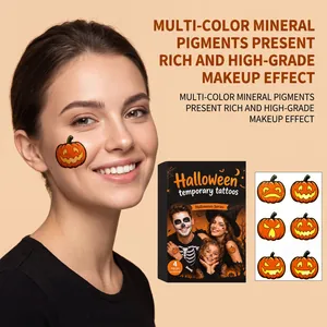 Detailed view of Halloween pumpkin temporary tattoos for creative festive makeup