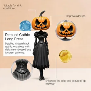 Detalle del vestido gótico vintage en una figura de calabaza de Halloween.