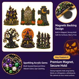 Detailansicht der starken Magnetrückseite und funkelnden Acrylsteine der Halloween-Magnete