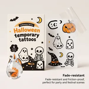 Detailed view of Fade-resistant Halloween temporary tattoos with ghost and pumpkin motifs.