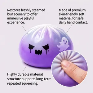 Macro detail of purple ghost squishy toy showing soft and durable texture.