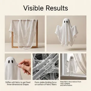 Detailweergave van het verstijvende effect van stofspray op een Halloween spookdecoratie