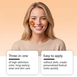 Detail of pumpkin face tattoo sticker with high-definition color and long-lasting features.