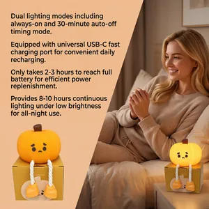 Detailed feature highlights of cute pumpkin night light with USB-C fast charging port