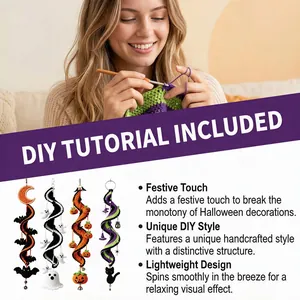 Detailansicht von DIY-Häkel-Halloween-Spiralen mit fertigen handgemachten Ornamenten