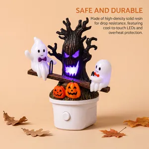Luce notturna Halloween fantasma altalena in resina con illuminazione LED sicura